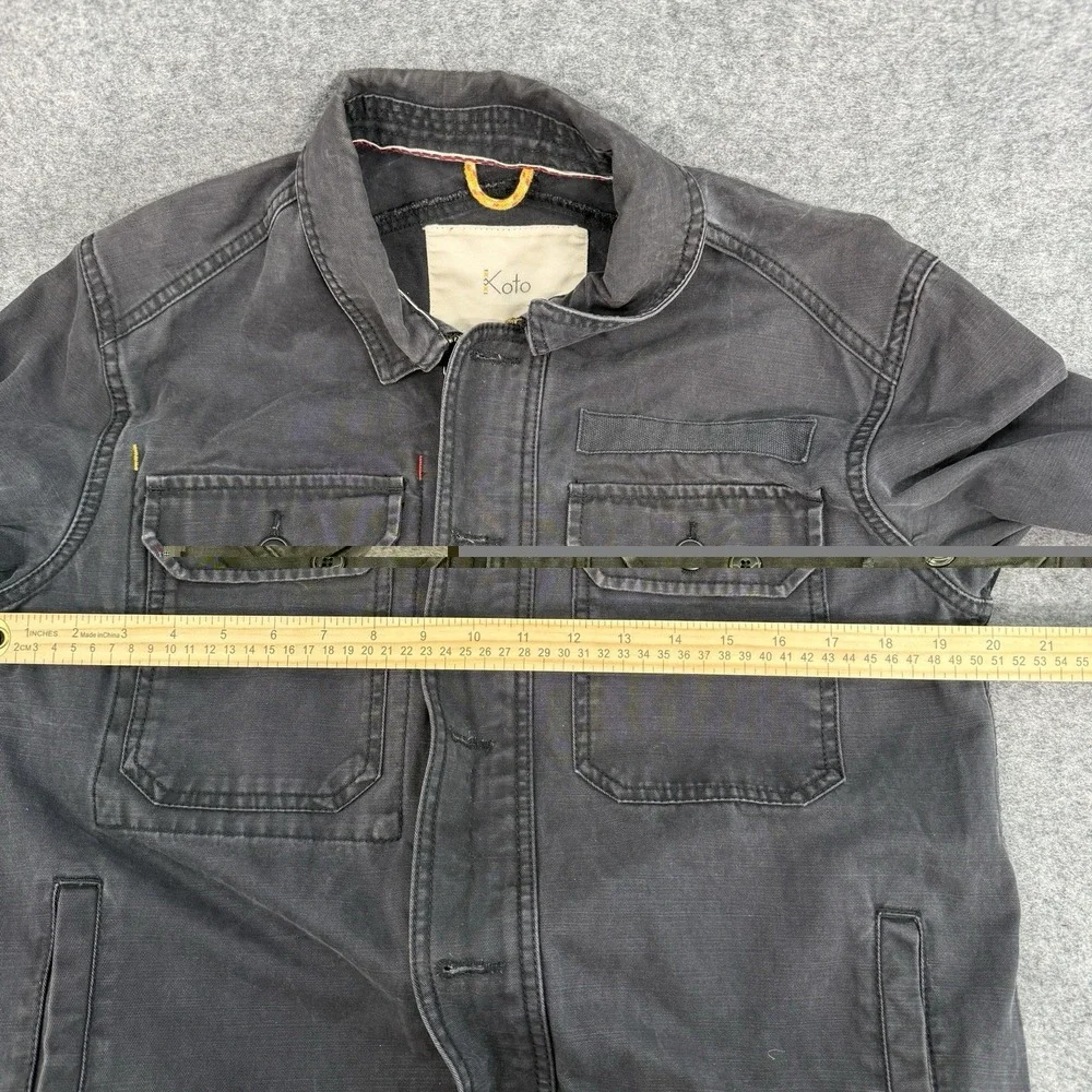 Koto Zip Up Jacket Unisex S-P Military Utility Field Buttons Pockets Black Denim